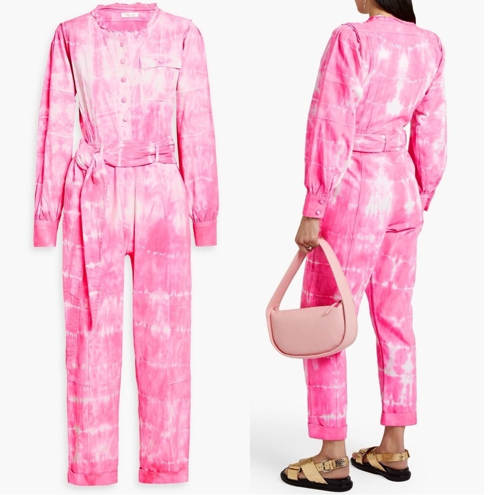NWT LoveShackFancy Paca Jumpsuit in Hibiscus Hand Dyed Pink white Tie-dye​